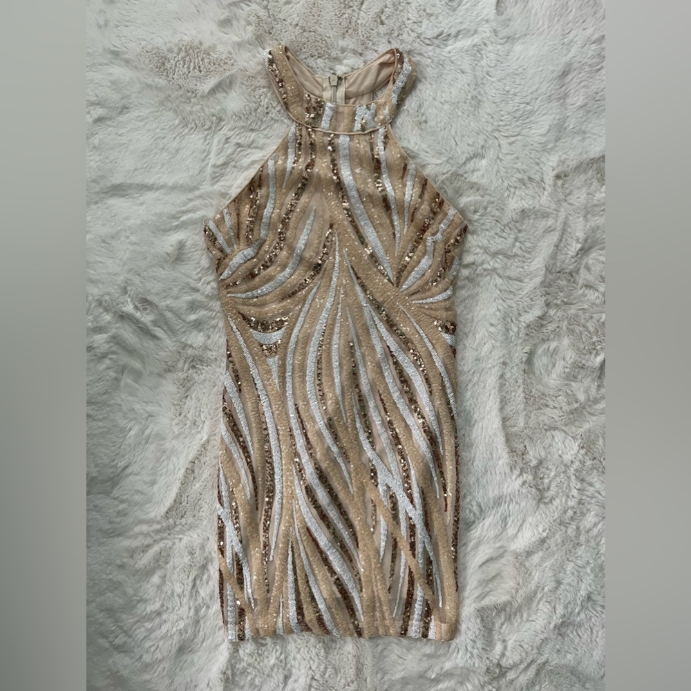 Lulus Gold Sequence Mini Dress Size Small
